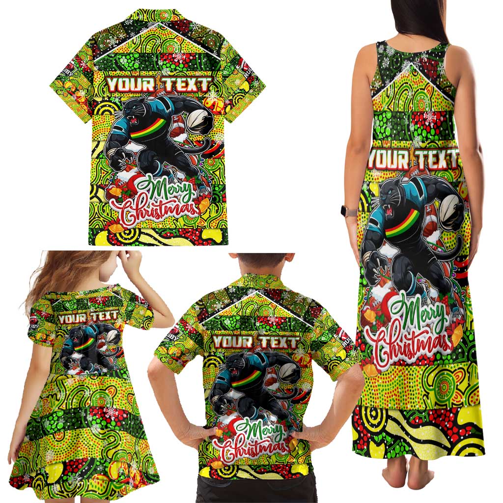 Custom Panthers Rugby Merry Christmas Family Matching Tank Maxi Dress and Hawaiian Shirt Indigenous Australian Art