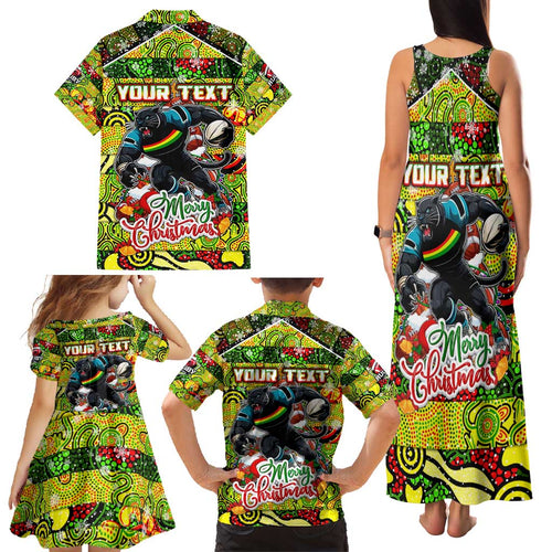Custom Panthers Rugby Merry Christmas Family Matching Tank Maxi Dress and Hawaiian Shirt Indigenous Australian Art