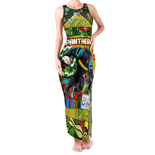 Custom Panthers Rugby Merry Christmas Family Matching Tank Maxi Dress and Hawaiian Shirt Indigenous Australian Art