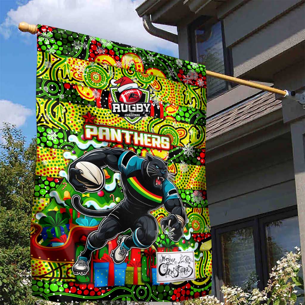 Panthers Rugby Merry Christmas Garden Flag Indigenous Australian Art