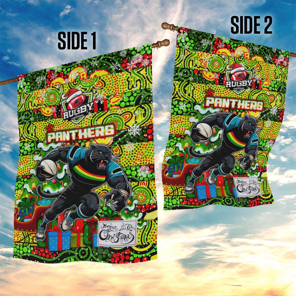 Panthers Rugby Merry Christmas Garden Flag Indigenous Australian Art