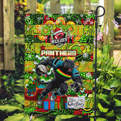Panthers Rugby Merry Christmas Garden Flag Indigenous Australian Art