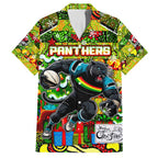 Custom Panthers Rugby Merry Christmas Hawaiian Shirt Indigenous Australian Art
