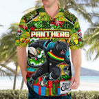 Custom Panthers Rugby Merry Christmas Hawaiian Shirt Indigenous Australian Art