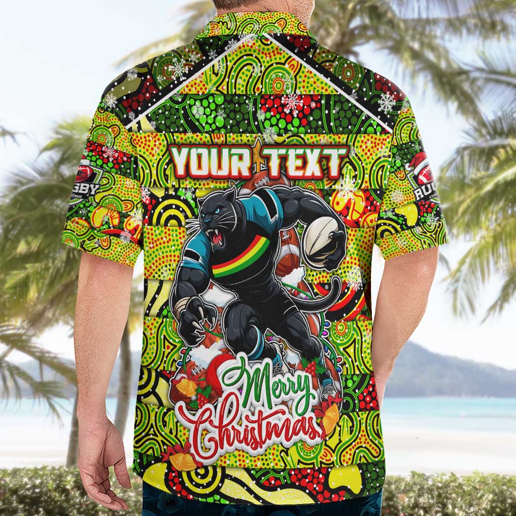 Custom Panthers Rugby Merry Christmas Hawaiian Shirt Indigenous Australian Art
