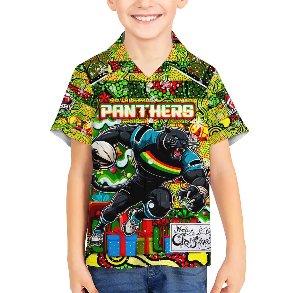 Custom Panthers Rugby Merry Christmas Hawaiian Shirt Indigenous Australian Art