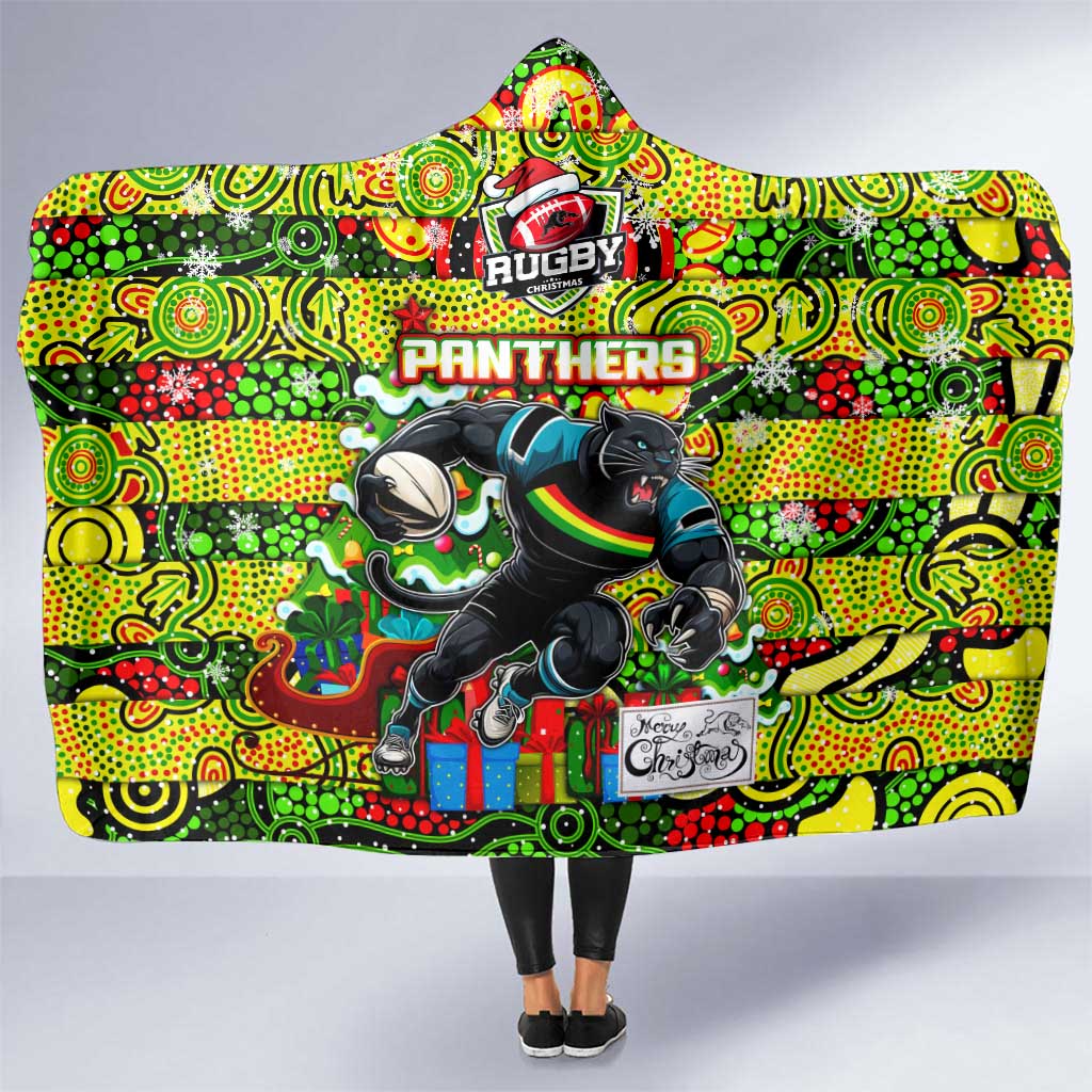 Panthers Rugby Merry Christmas Hooded Blanket Indigenous Australian Art