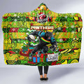 Panthers Rugby Merry Christmas Hooded Blanket Indigenous Australian Art