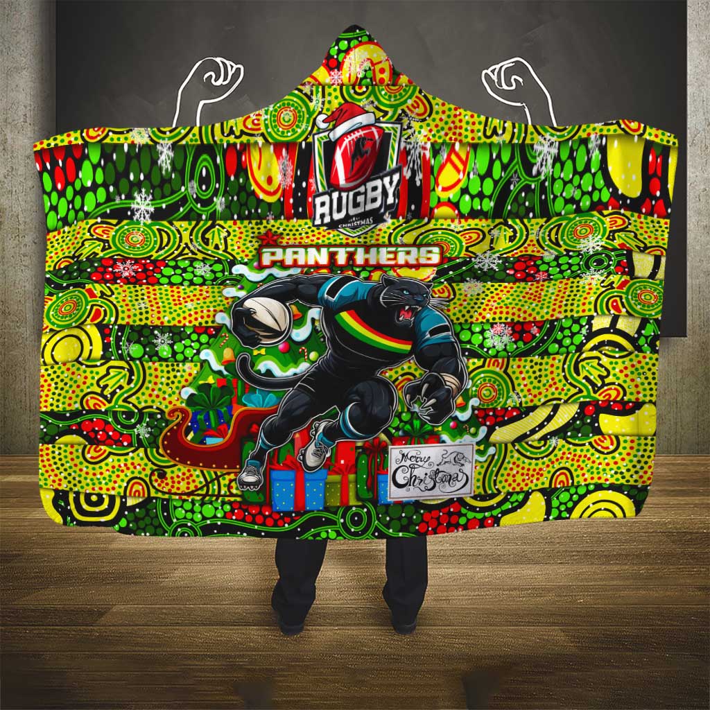 Panthers Rugby Merry Christmas Hooded Blanket Indigenous Australian Art