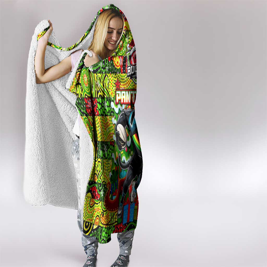 Panthers Rugby Merry Christmas Hooded Blanket Indigenous Australian Art