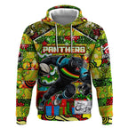 Custom Panthers Rugby Merry Christmas Hoodie Indigenous Australian Art