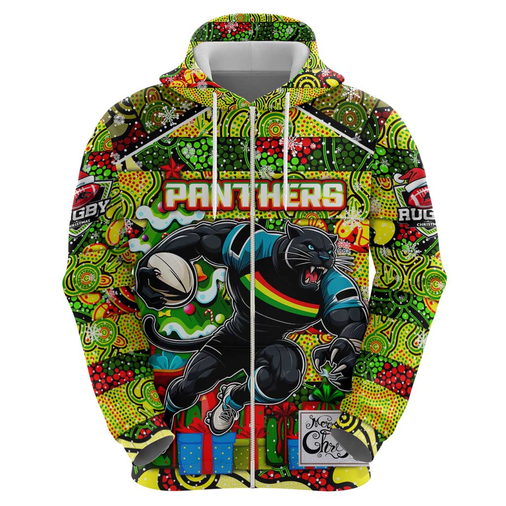 Custom Panthers Rugby Merry Christmas Hoodie Indigenous Australian Art