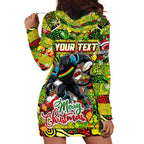 Custom Panthers Rugby Merry Christmas Hoodie Dress Indigenous Australian Art
