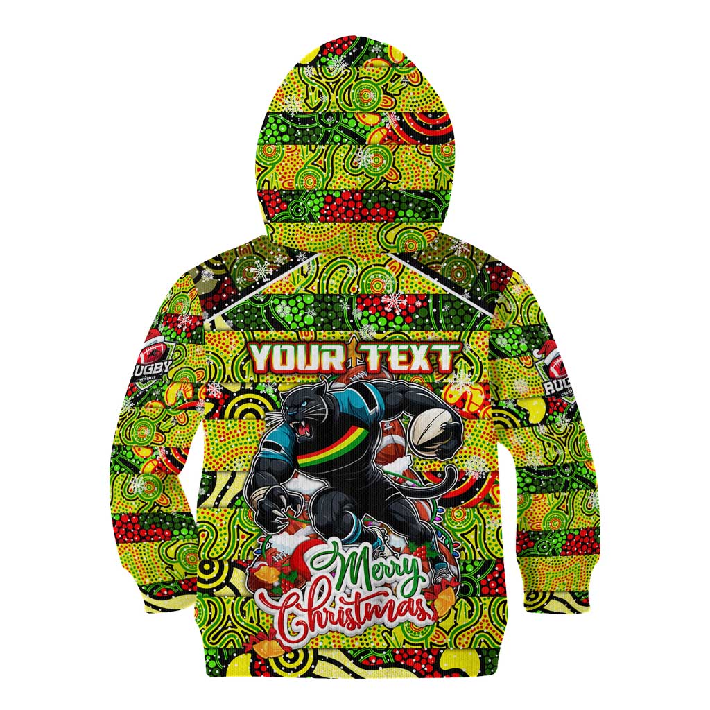 Custom Panthers Rugby Merry Christmas Kid Hoodie Indigenous Australian Art