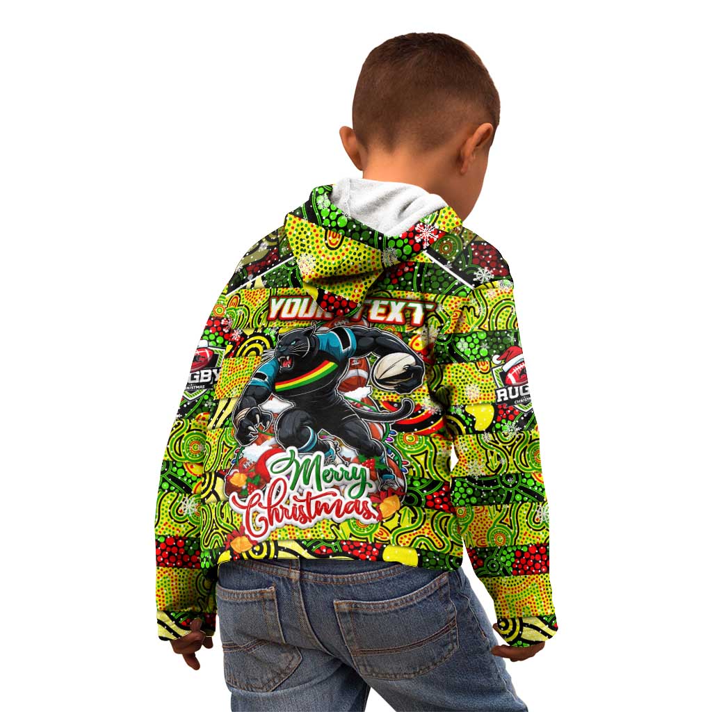 Custom Panthers Rugby Merry Christmas Kid Hoodie Indigenous Australian Art