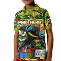Custom Panthers Rugby Merry Christmas Kid Polo Shirt Indigenous Australian Art