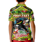 Custom Panthers Rugby Merry Christmas Kid Polo Shirt Indigenous Australian Art