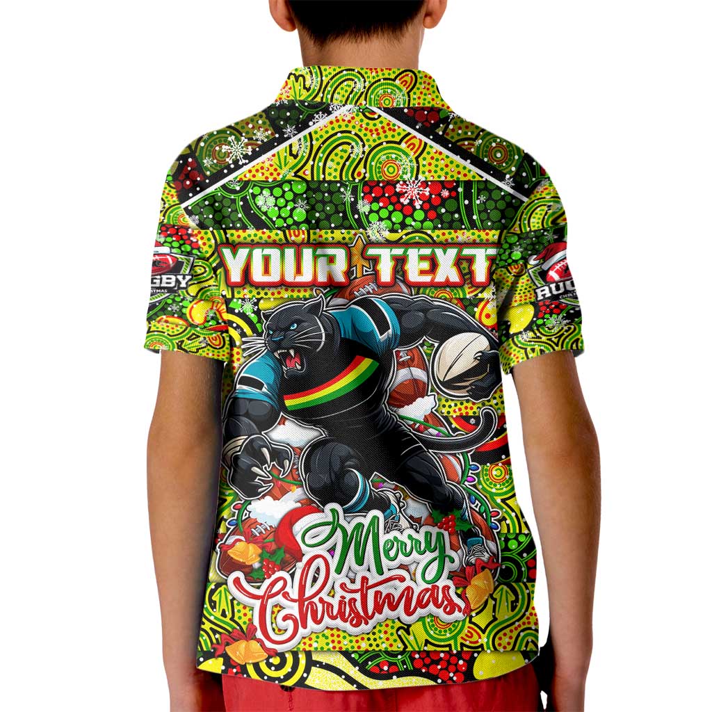 Custom Panthers Rugby Merry Christmas Kid Polo Shirt Indigenous Australian Art