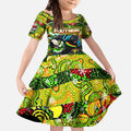 Custom Panthers Rugby Merry Christmas Kid Short Sleeve Dress Indigenous Australian Art