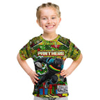Custom Panthers Rugby Merry Christmas Kid T Shirt Indigenous Australian Art
