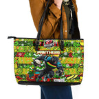 Panthers Rugby Merry Christmas Leather Tote Bag Indigenous Australian Art