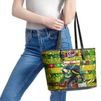 Panthers Rugby Merry Christmas Leather Tote Bag Indigenous Australian Art