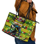 Panthers Rugby Merry Christmas Leather Tote Bag Indigenous Australian Art
