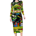 Custom Panthers Rugby Merry Christmas Long Sleeve Bodycon Dress Indigenous Australian Art