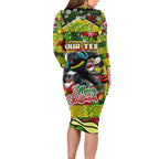 Custom Panthers Rugby Merry Christmas Long Sleeve Bodycon Dress Indigenous Australian Art