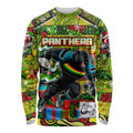 Custom Panthers Rugby Merry Christmas Long Sleeve Shirt Indigenous Australian Art