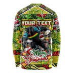 Custom Panthers Rugby Merry Christmas Long Sleeve Shirt Indigenous Australian Art
