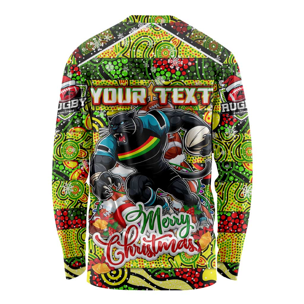 Custom Panthers Rugby Merry Christmas Long Sleeve Shirt Indigenous Australian Art