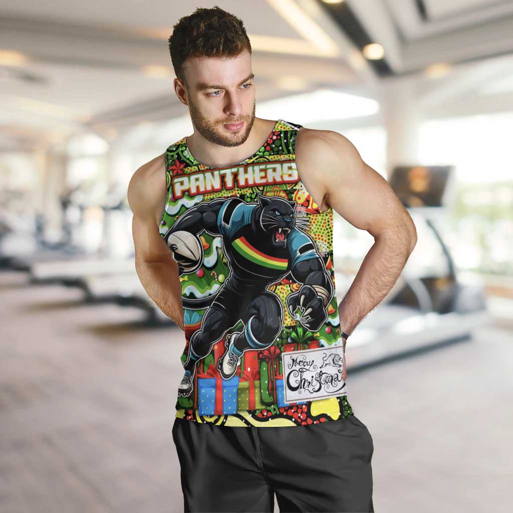 Custom Panthers Rugby Merry Christmas Men Tank Top Indigenous Australian Art