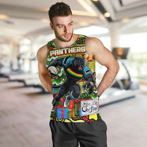 Custom Panthers Rugby Merry Christmas Men Tank Top Indigenous Australian Art