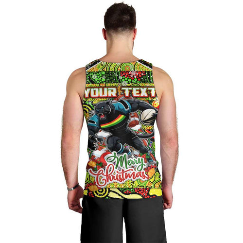 Custom Panthers Rugby Merry Christmas Men Tank Top Indigenous Australian Art