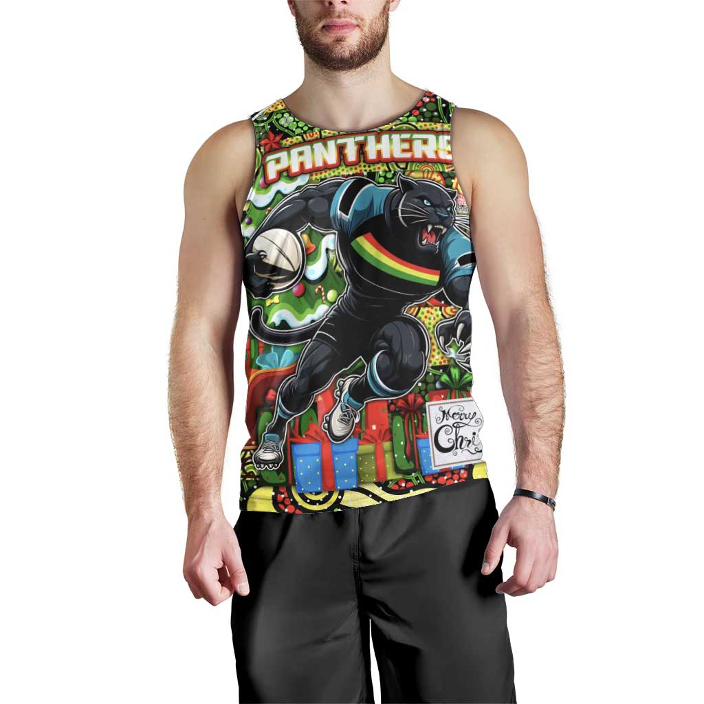 Custom Panthers Rugby Merry Christmas Men Tank Top Indigenous Australian Art