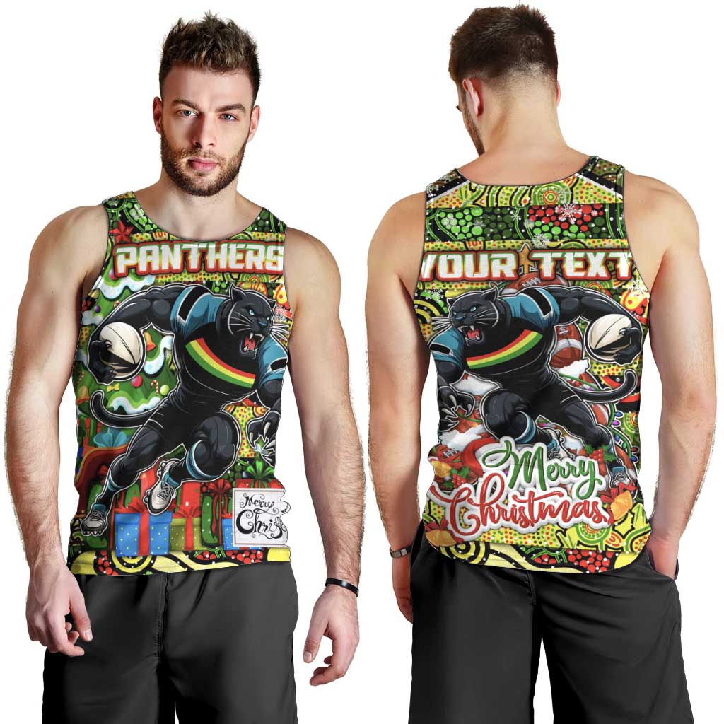 Custom Panthers Rugby Merry Christmas Men Tank Top Indigenous Australian Art