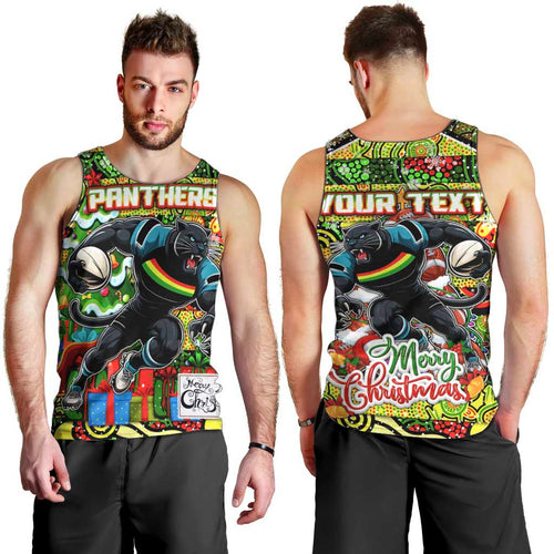 Custom Panthers Rugby Merry Christmas Men Tank Top Indigenous Australian Art