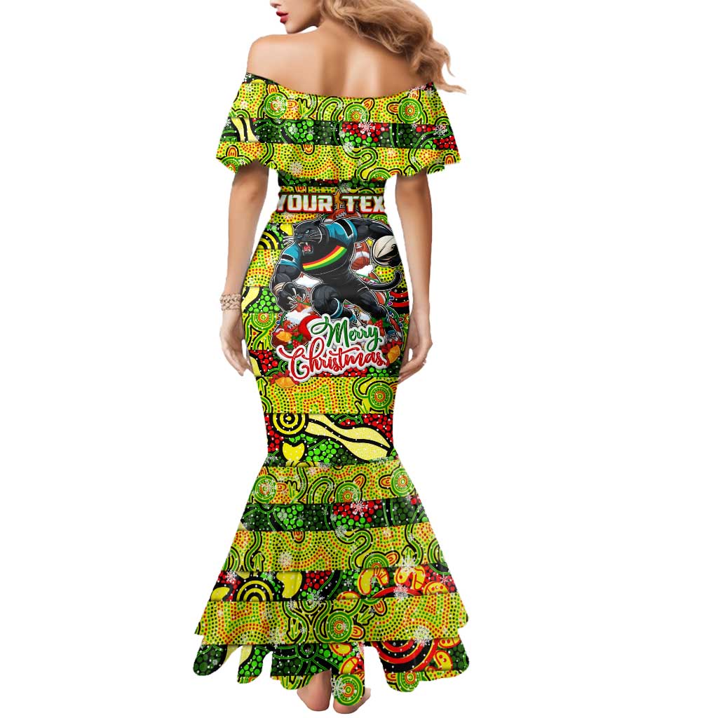 Custom Panthers Rugby Merry Christmas Mermaid Dress Indigenous Australian Art
