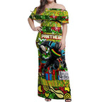 Custom Panthers Rugby Merry Christmas Off Shoulder Maxi Dress Indigenous Australian Art