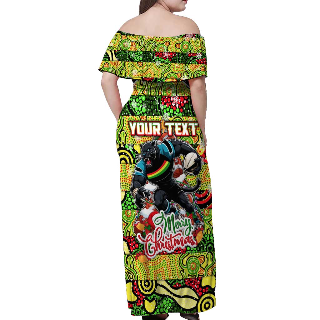 Custom Panthers Rugby Merry Christmas Off Shoulder Maxi Dress Indigenous Australian Art