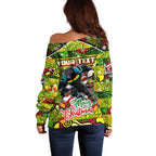 Custom Panthers Rugby Merry Christmas Off Shoulder Sweater Indigenous Australian Art
