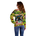 Custom Panthers Rugby Merry Christmas Off Shoulder Sweater Indigenous Australian Art