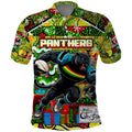 Custom Panthers Rugby Merry Christmas Polo Shirt Indigenous Australian Art