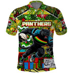 Custom Panthers Rugby Merry Christmas Polo Shirt Indigenous Australian Art