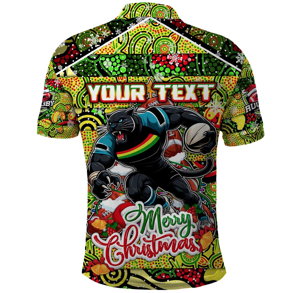 Custom Panthers Rugby Merry Christmas Polo Shirt Indigenous Australian Art