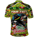 Custom Panthers Rugby Merry Christmas Polo Shirt Indigenous Australian Art