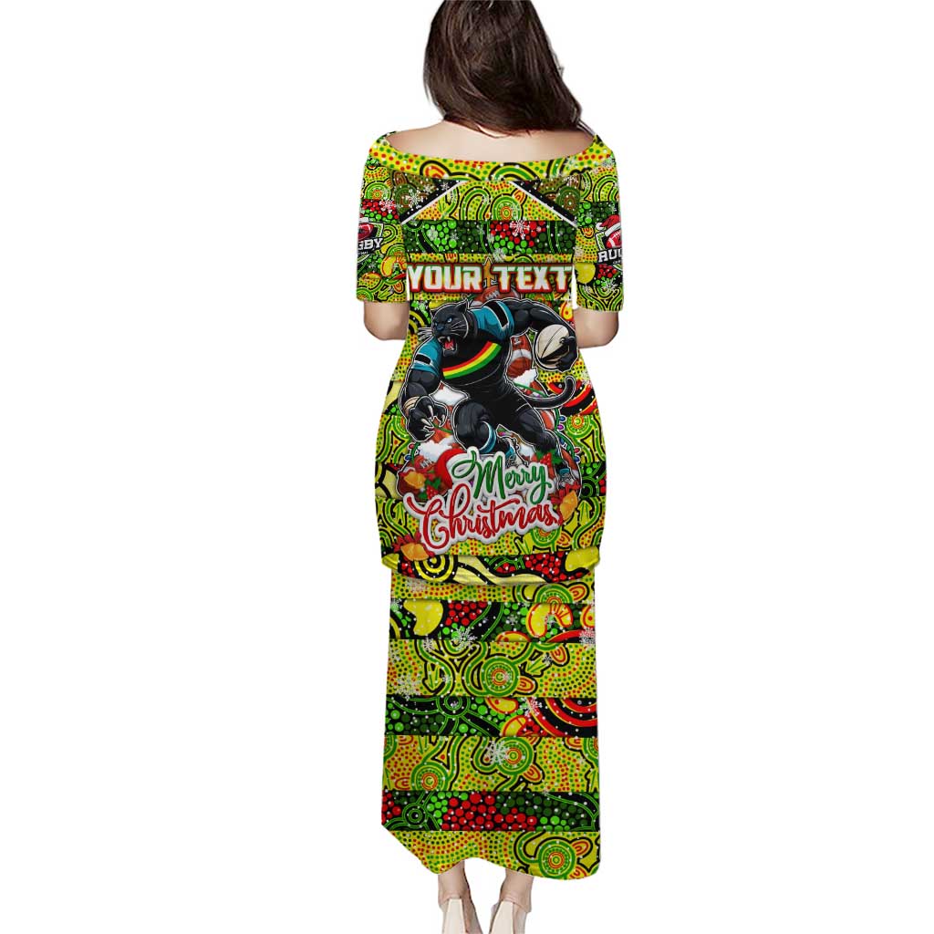 Custom Panthers Rugby Merry Christmas Puletasi Indigenous Australian Art