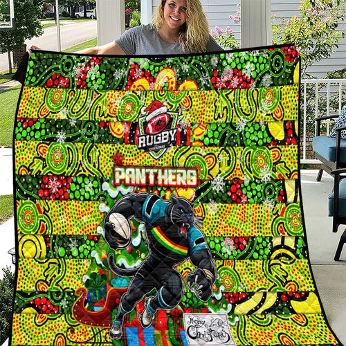Panthers Rugby Merry Christmas Quilt Indigenous Australian Art