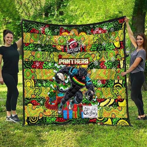 Panthers Rugby Merry Christmas Quilt Indigenous Australian Art